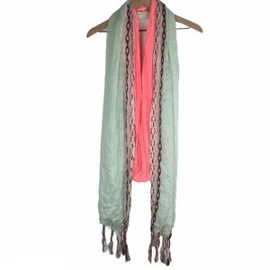 AMERICAN EAGLE Scarf Infinity Dots Neon Southwestern Embroidered Fringe Tassel